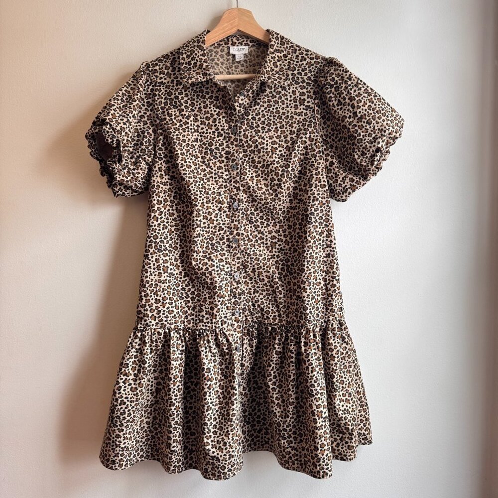 J. Crew Womens Leopard Print Puff Sleeve Button Up Drop Waist Dress